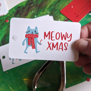 Pack of 8 Holiday Gift Tags - Meowy Christmas