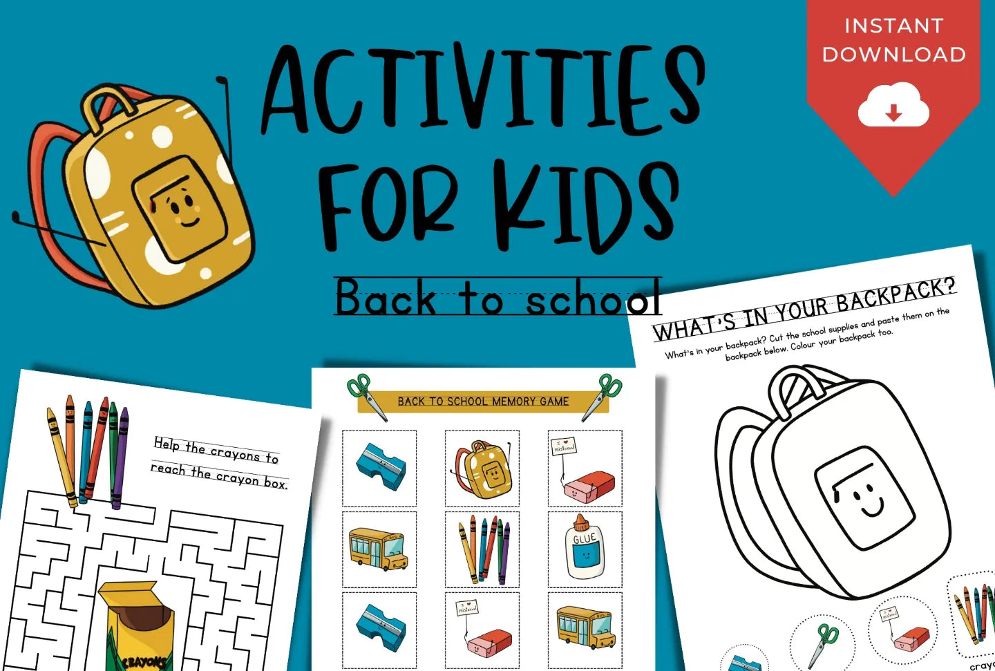 PRINTABLE Back to School Activity | INSTANT DOWNLOAD | Popular Games for Kids | Back to School Coloring Sheets