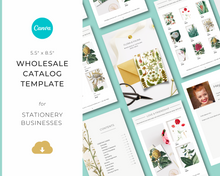 Load image into Gallery viewer, 5.5&quot;x8.5&quot; Wholesale Catalog, Line Sheet Template, Editable Wholesale Template, Sales Sheet, Price List Template, Canva Linesheet Catalogue