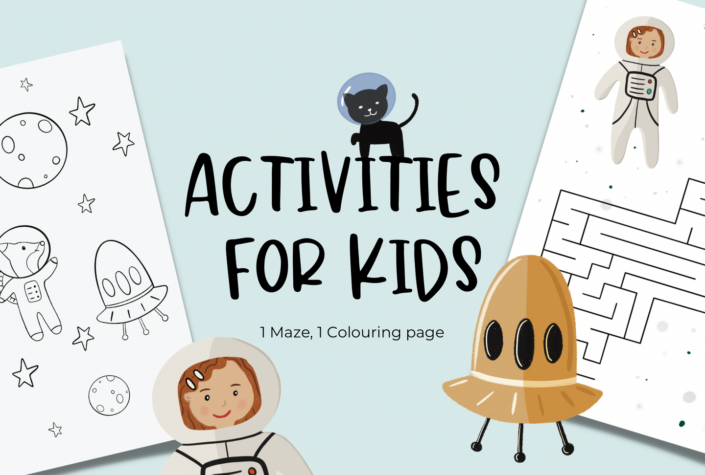 Space Coloring and Activity Sheets for Kids INSTANT DOWNLOAD | Space Activity Coloring Pages | Birthday Party Favor Activities for Kids, DIGITAL