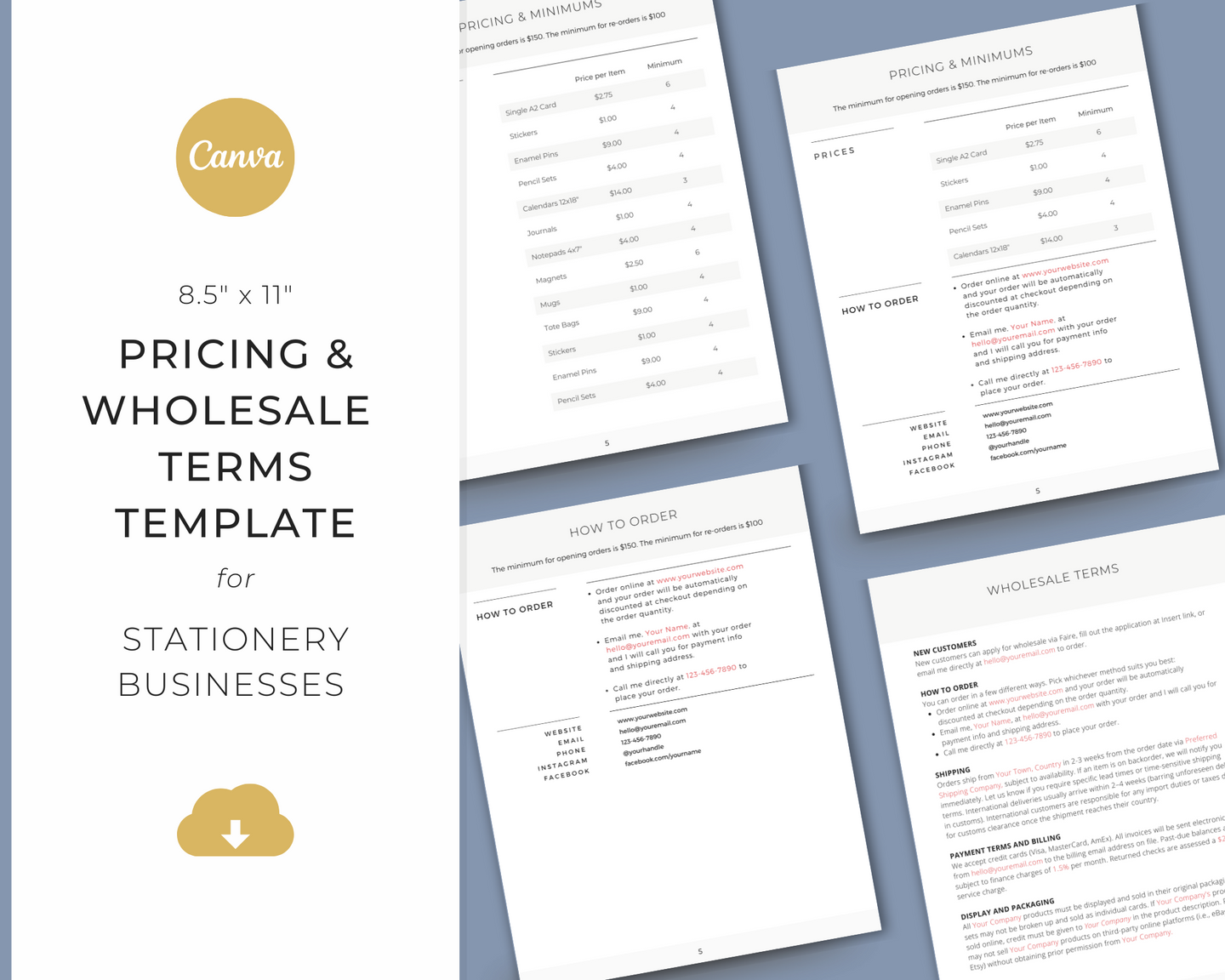 Wholesale Price List, INSTANT DOWNLOAD, Editable Template, Wholesale Terms, Price List, Canva Template, Terms & Conditions, Small Business
